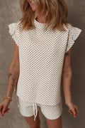 Ruffled Round Neck Checkered Top and Shorts Set - Hovatok