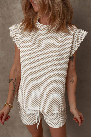 Ruffled Round Neck Checkered Top and Shorts Set - Hovatok