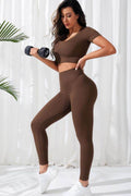 V-Neck Crop Top and High Waistband Long Active Pants - Hovatok