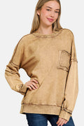 Zenana Exposed Seam Round Neck Dropped Shoulder Sweatshirt - Hovatok