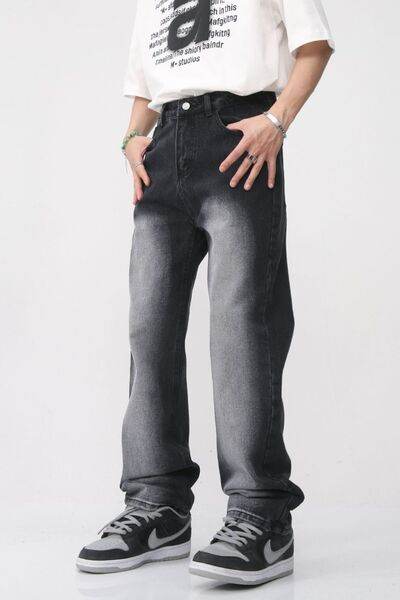 Men's Washed Straight Leg Jeans - Hovatok