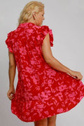 Umgee Full Size Floral Print Ruffle Cap Sleeve Tiered Dress Plus Size - Hovatok