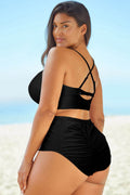 Full Size Halter Neck Crisscross Ruched Two-Piece Swimsuit - Hovatok
