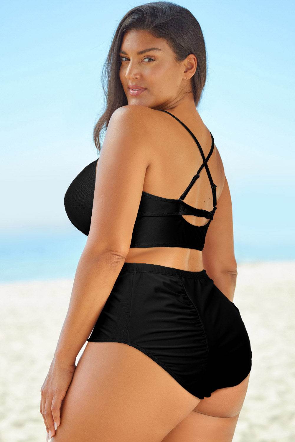 Full Size Halter Neck Crisscross Ruched Two-Piece Swimsuit - Hovatok
