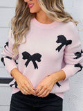 Angel Wings Bow Round Neck Dropped Shoulder Sweater - Hovatok