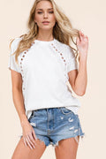 Double Take Full Size Cutout Round Neck Short Sleeve T-Shirt - Hovatok