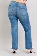 Judy Blue HW Tummy Control Vintage Wash Side Slit Slim Boot Jeans - Hovatok