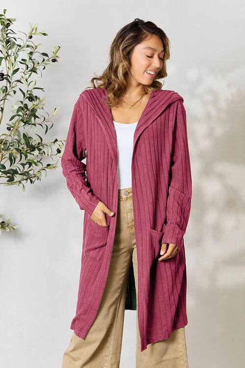 Basic Bae Full Size Hooded Sweater Cardigan - Hovatok
