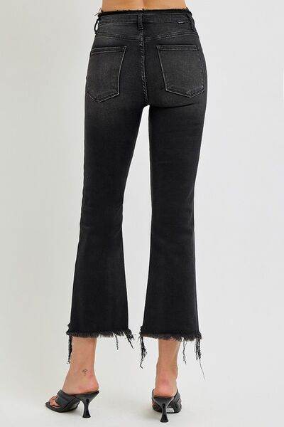 RISEN Full Size Raw Hem Cropped Flare Jeans Plus Size - Hovatok