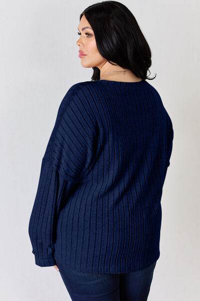 Basic Bae Full Size Ribbed Half Button Long Sleeve T-Shirt - Hovatok