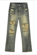 Distressed Mid Rise Jeans with Pockets - Hovatok