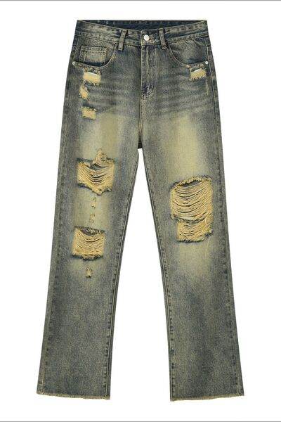 Distressed Mid Rise Jeans with Pockets - Hovatok