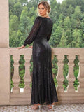 Sequin V-Neck Lantern Sleeve Maxi Dress - Hovatok