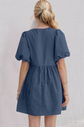 Oh Bow Ruched Puff Sleeve Mini Dress - Hovatok
