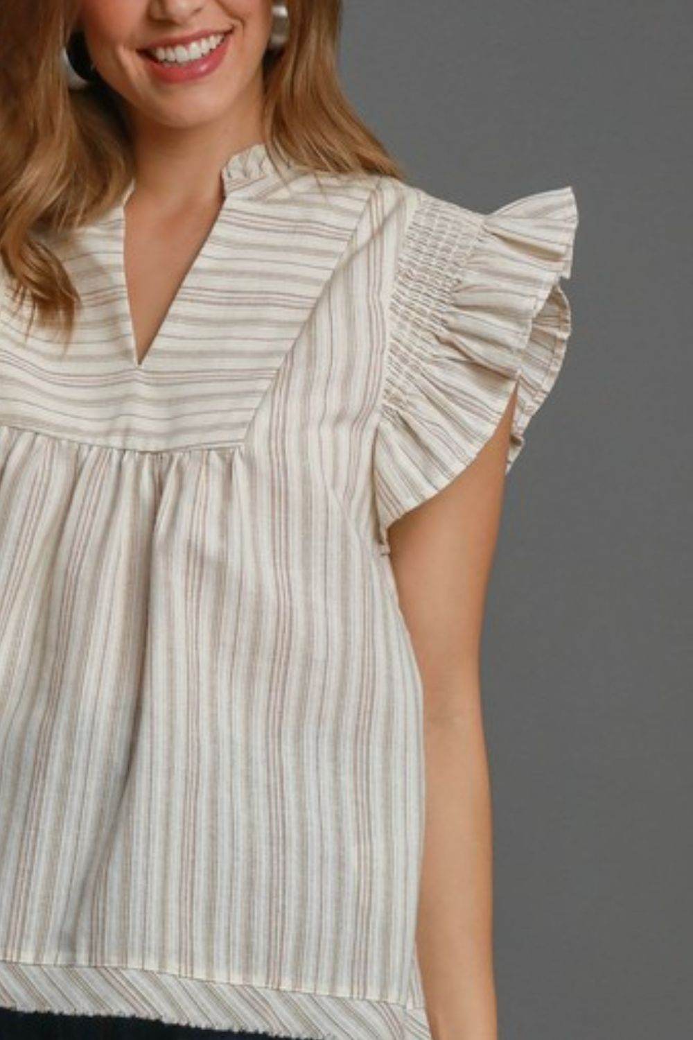 Umgee Full Size Striped Babydoll Top Plus Size - Hovatok
