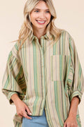Mittoshop Striped Bubble Sleeve Button Down Shirt - Hovatok