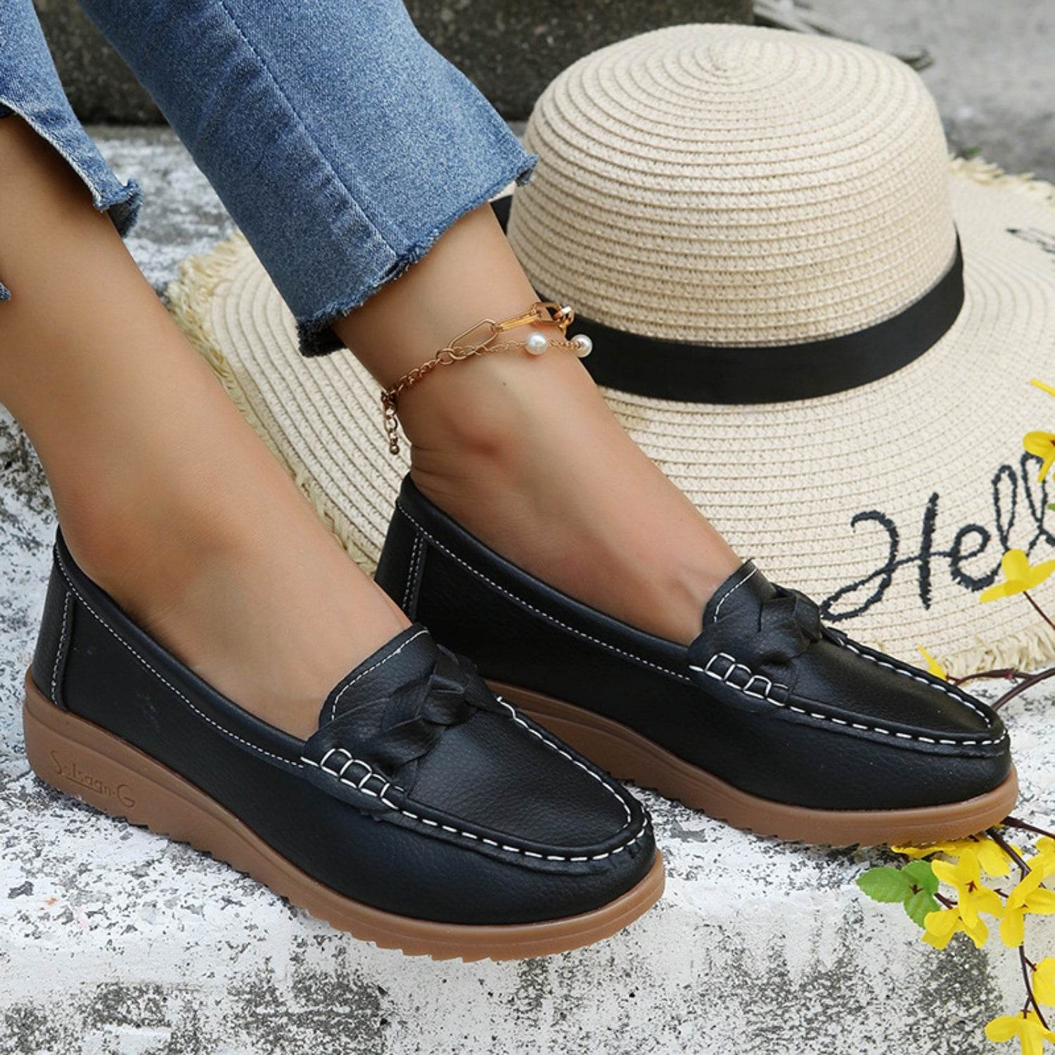 Weave Wedge Heeled Loafers - Hovatok