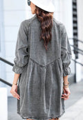 Distressed Collared Neck Flounce Sleeve Denim Dress - Hovatok