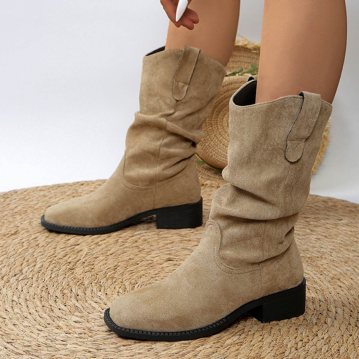 Pleated Pull-On Western Cowboy Boots - Hovatok