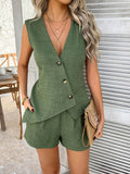 Devine Button Down Sleeveless Top and Shorts Set - Hovatok