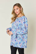 Double Take Full Size Printed Flounce Sleeve Blouse - Hovatok