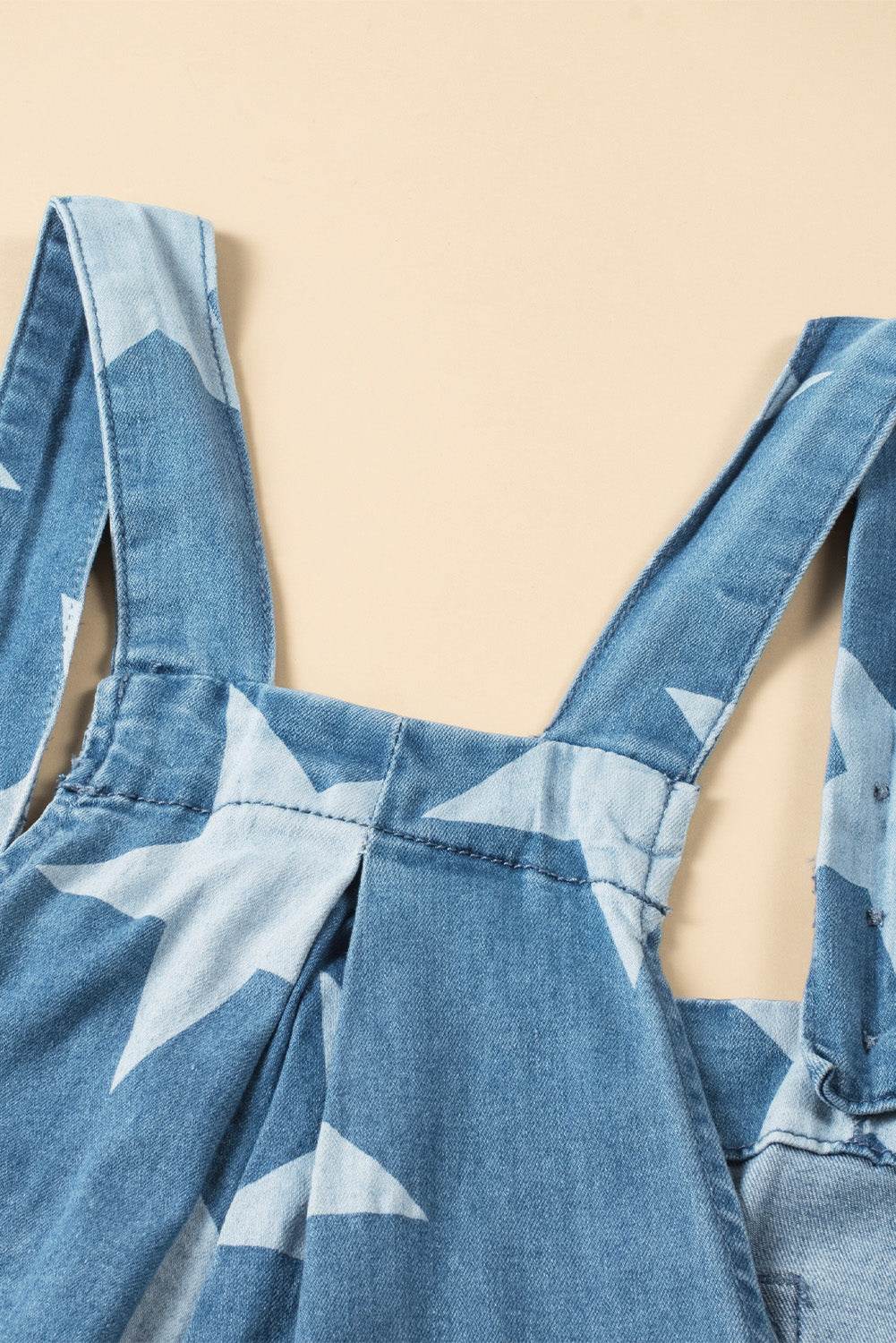 Star Print Buttoned Strap Wide Leg Denim Overalls - Hovatok