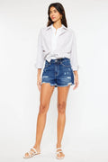 Kancan High Rise Frayed Hem Denim Shorts - Hovatok