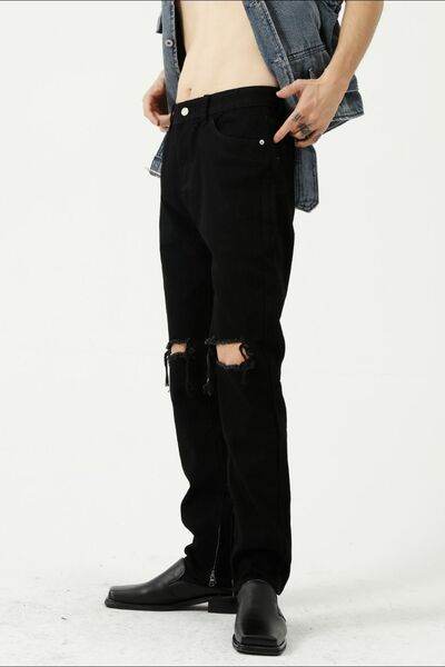 Distressed Mid Rise Jeans with Pockets - Hovatok