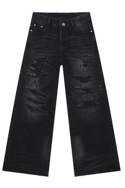 Distressed Wide Leg Jeans - Hovatok