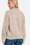 Zenana Acid Washed Half Snap Fleece Sweatshirt - Hovatok