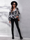 Floral V-Neck Balloon Sleeve Peplum Blouse - Hovatok
