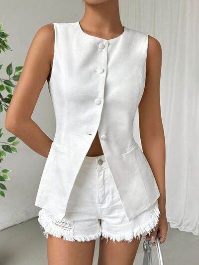 Button Down Round Neck Vest - Hovatok