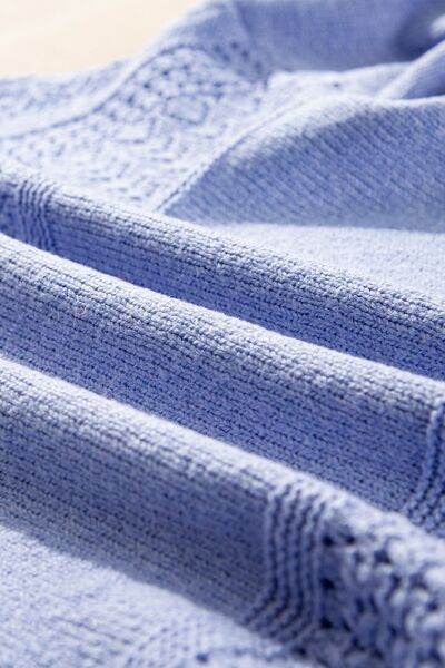 Openwork V-Neck Long Sleeve Sweater - Hovatok