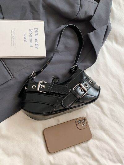 PU Leather Buckle Shoulder Bag - Hovatok