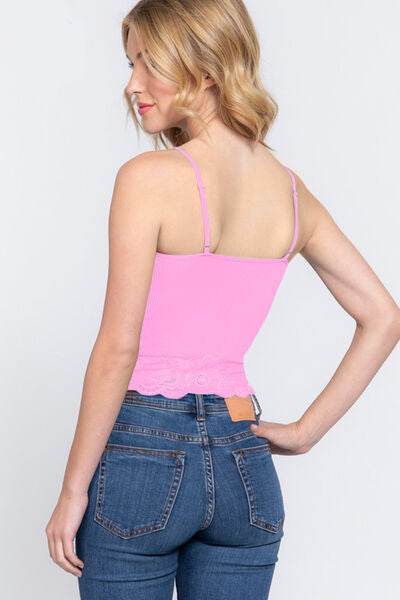 ACTIVE BASIC V-Neck Lace Detail Ribbed Seamless Cami - Hovatok