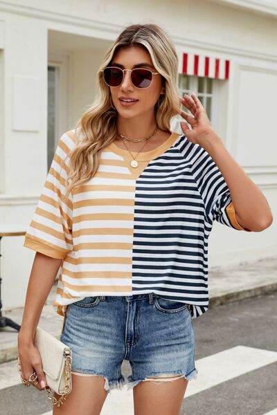 Striped Round Neck Half Sleeve T-Shirt - Hovatok