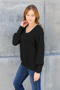 Basic Bae Full Size V-Neck Lantern Sleeve Top - Hovatok