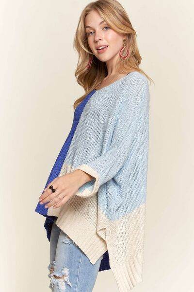 ADORA Side Slit Color Block Long Sleeve Sweater - Hovatok