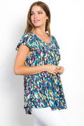 Be Stage Printed Ruffle Sleeve Top - Hovatok