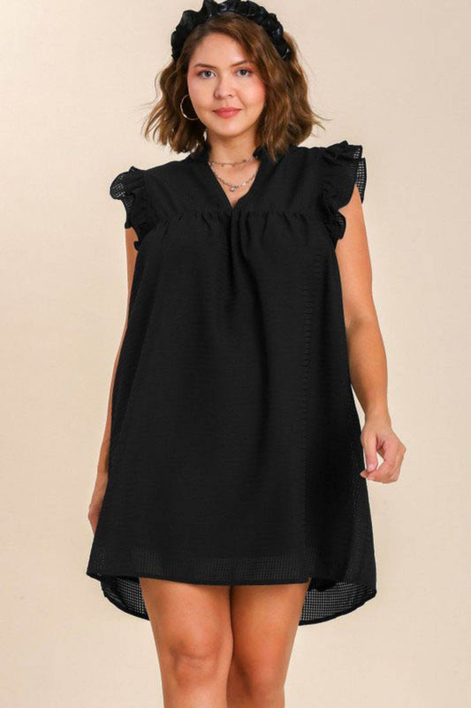 Umgee Full Size Layered Ruffle Sleeve Mini Dress Plus Size - Hovatok