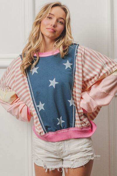 BiBi Stars and Stripes Round Neck Long Sleeve Top - Hovatok
