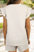 Ruffled Round Neck Checkered Top and Shorts Set - Hovatok