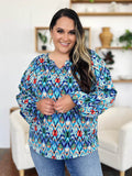 Double Take Full Size Printed Balloon Sleeve Blouse - Hovatok