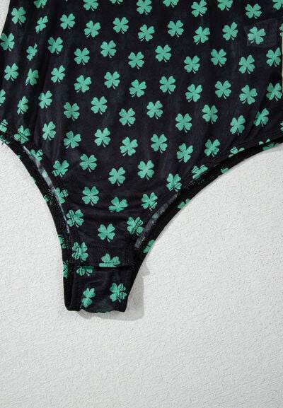 Lucky Clover Mock Neck Long Sleeve Bodysuit - Hovatok