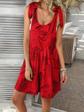 Devine Printed Tie Shoulder Overalls with Pockets - Hovatok