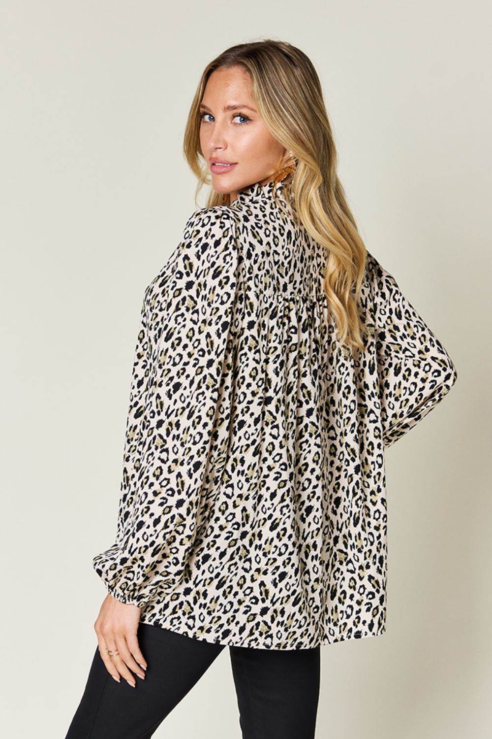 Double Take Full Size Leopard Long Sleeve Blouse - Hovatok