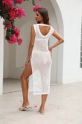 Cutout Openwork Round Neck Sleeveless Cover-Up - Hovatok