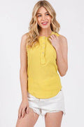 Ces Femme Stitch Detail Half Button Ribbed Tank - Hovatok