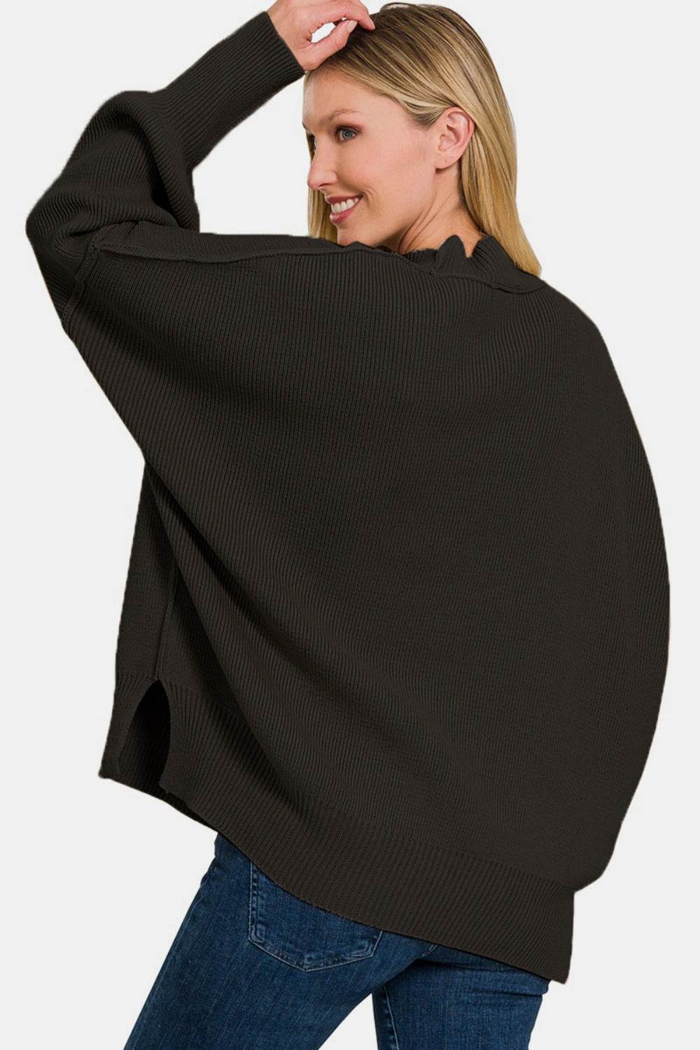 Zenana Side Slit Oversize Sweater - Hovatok