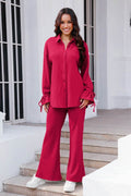 Drawstring Flounce Sleeve Shirt and Pants Set - Hovatok